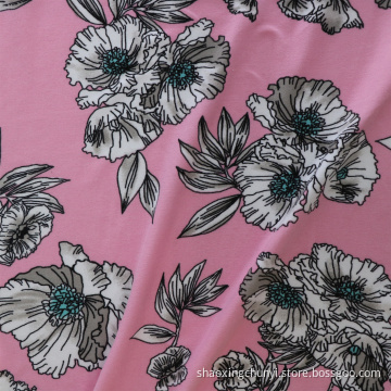 Beautiful Flower Pattern Polyester 94% Spandex 6% Stretchy Peach Fabric Printed Single Jersey Fabric For Leisure Wear